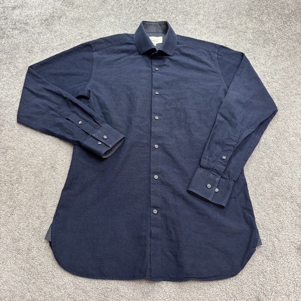 Ted Baker Endurance Dress Shirt Men 15 32/33 Navy Blue Textured Long Sleeve Work